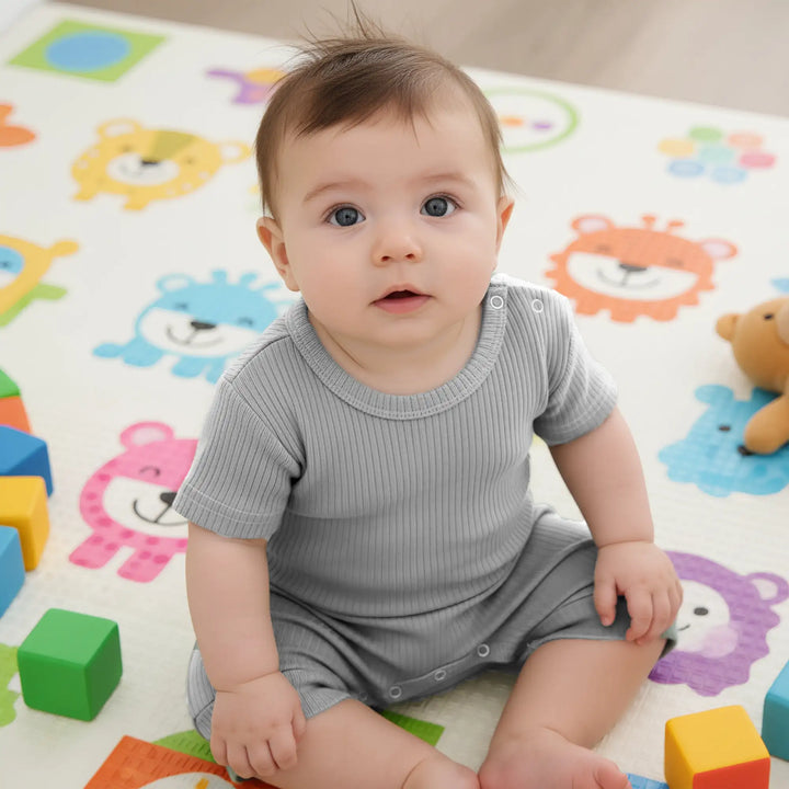 Babies Basic Ribbed Cotton Short Sleeves Romper