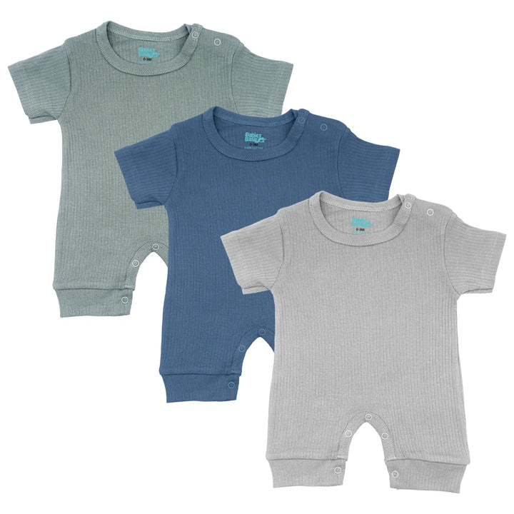 Babies Basic Ribbed Cotton Short Sleeves Romper - Pack of 3