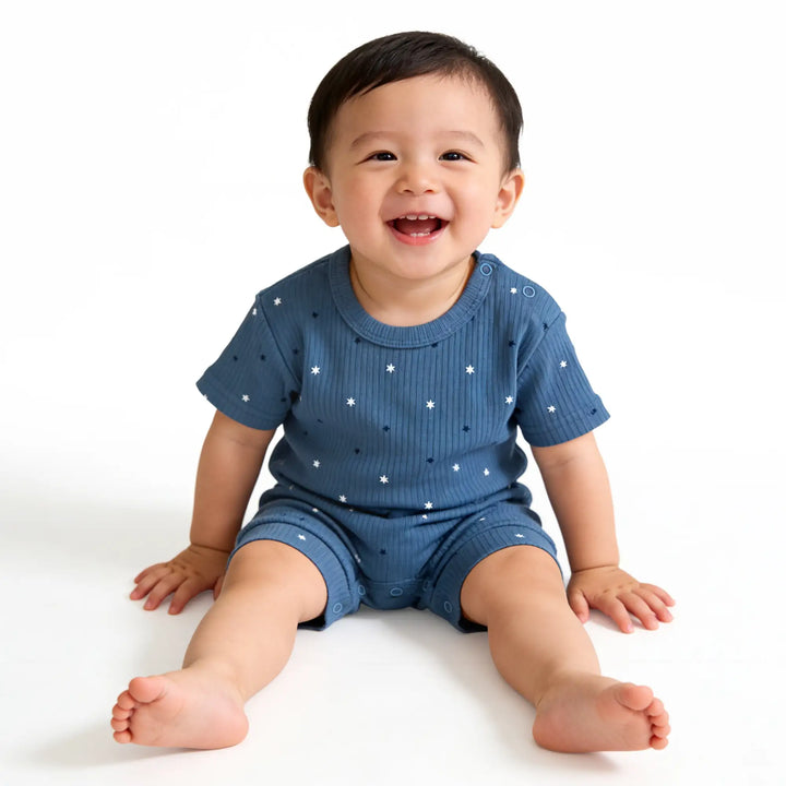 Babies Basic Ribbed Cotton Short Sleeves Printed Romper