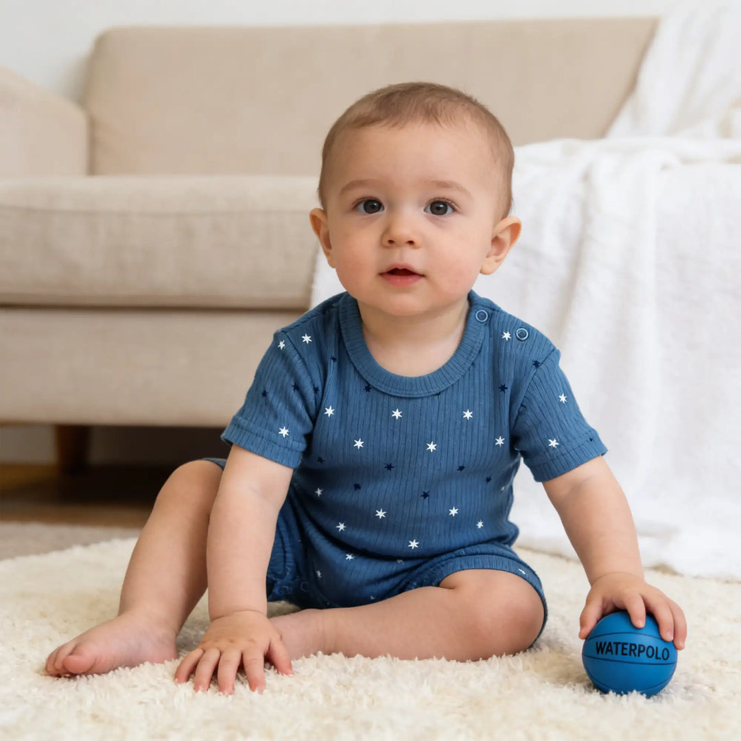 Babies Basic Ribbed Cotton Short Sleeves Printed Romper