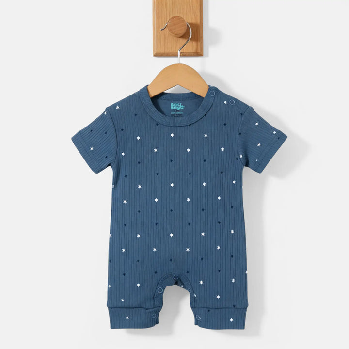 Babies Basic Ribbed Cotton Short Sleeves Printed Romper