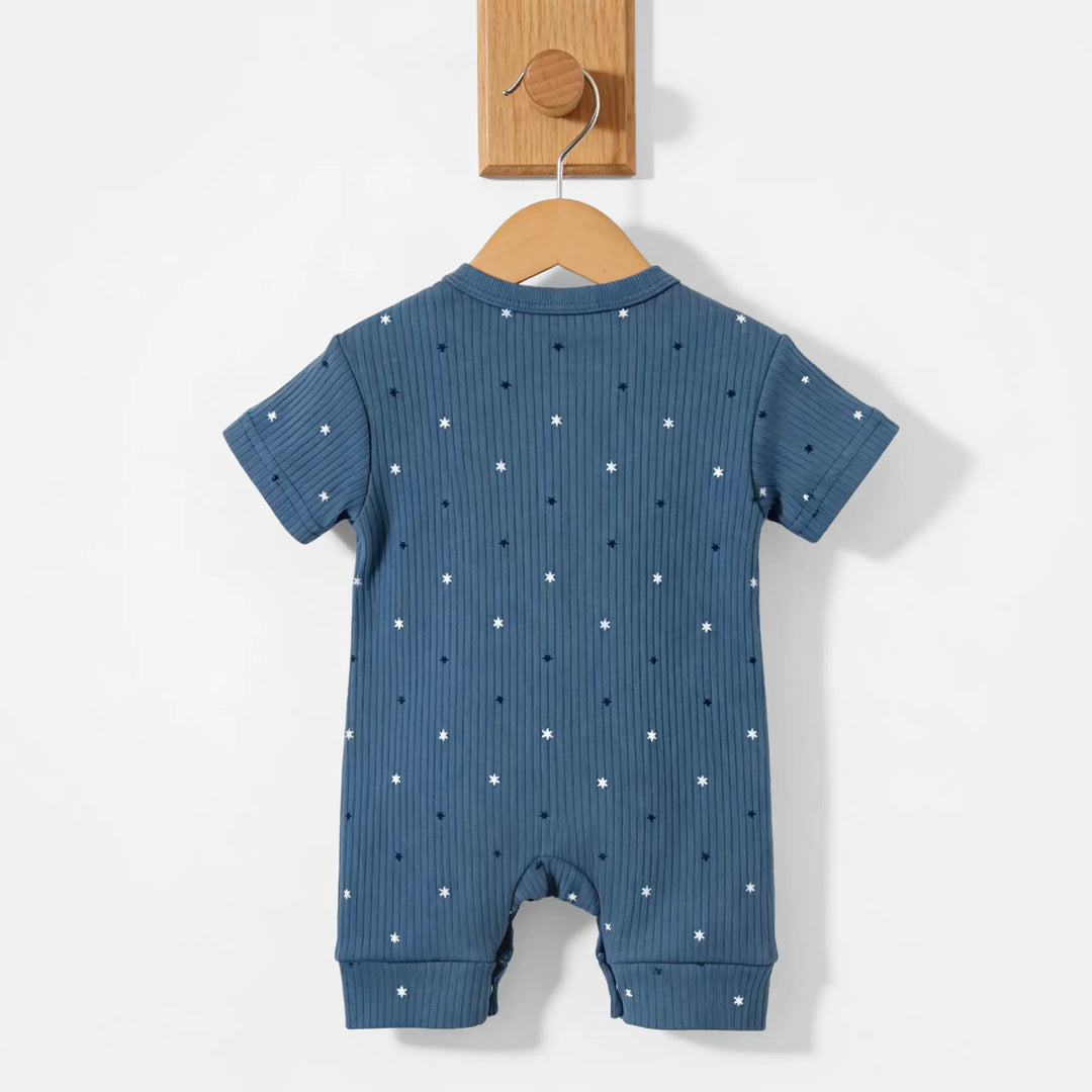 Babies Basic Ribbed Cotton Short Sleeves Printed Romper