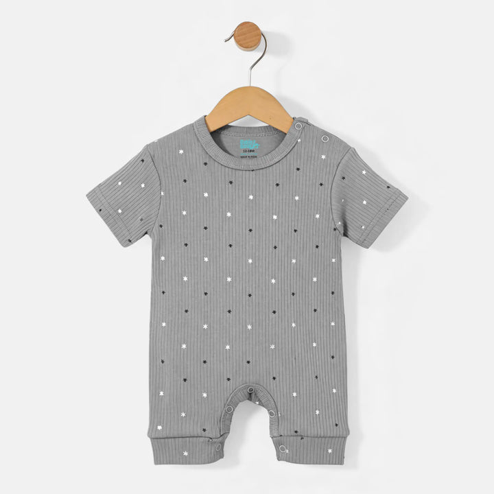 Babies Basic Ribbed Cotton Short Sleeves Printed Romper