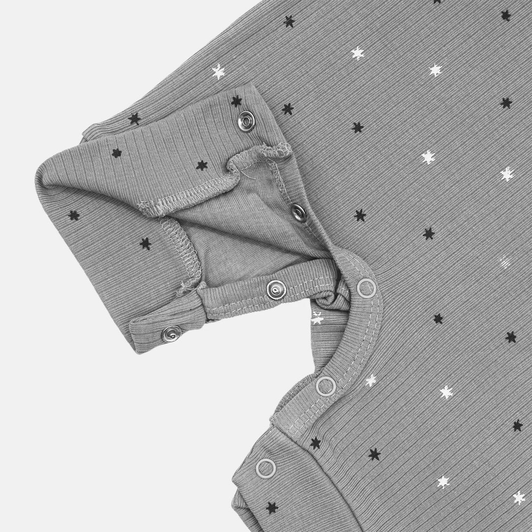 Babies Basic Ribbed Cotton Short Sleeves Printed Romper