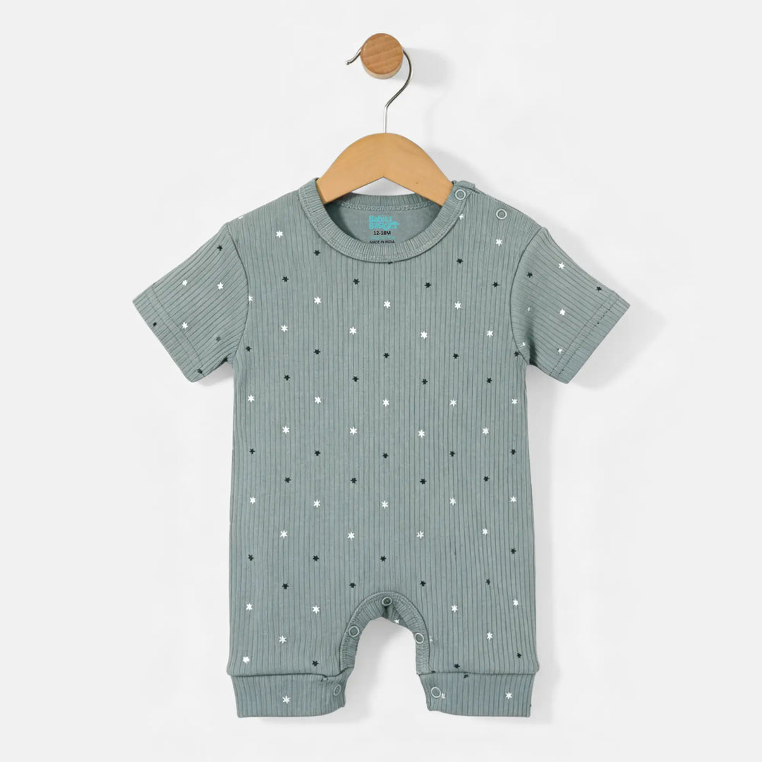 Babies Basic Ribbed Cotton Short Sleeves Printed Romper