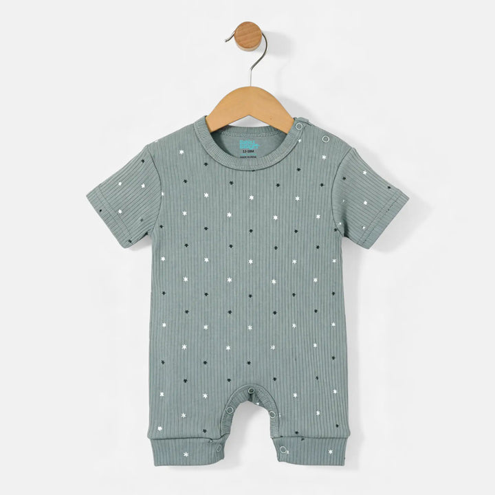 Babies Basic Ribbed Cotton Short Sleeves Printed Romper
