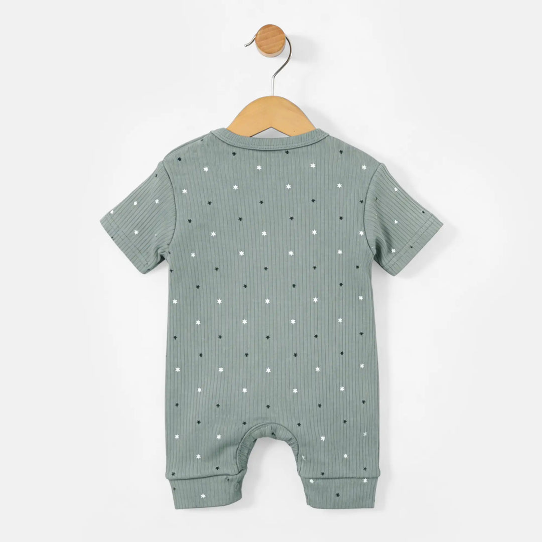 Babies Basic Ribbed Cotton Short Sleeves Printed Romper