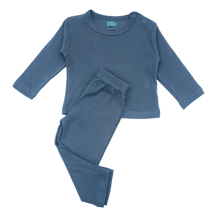 Babies Basic Ribbed Cotton Long Sleeves Top and Bottom Set