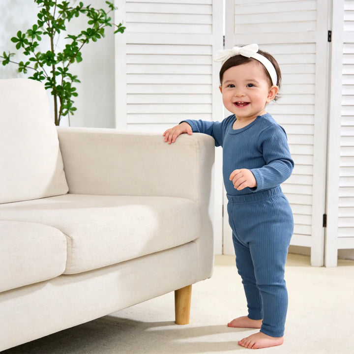 Babies Basic Ribbed Cotton Long Sleeves Top and Bottom Set