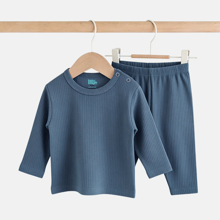 Babies Basic Ribbed Cotton Long Sleeves Top and Bottom Set