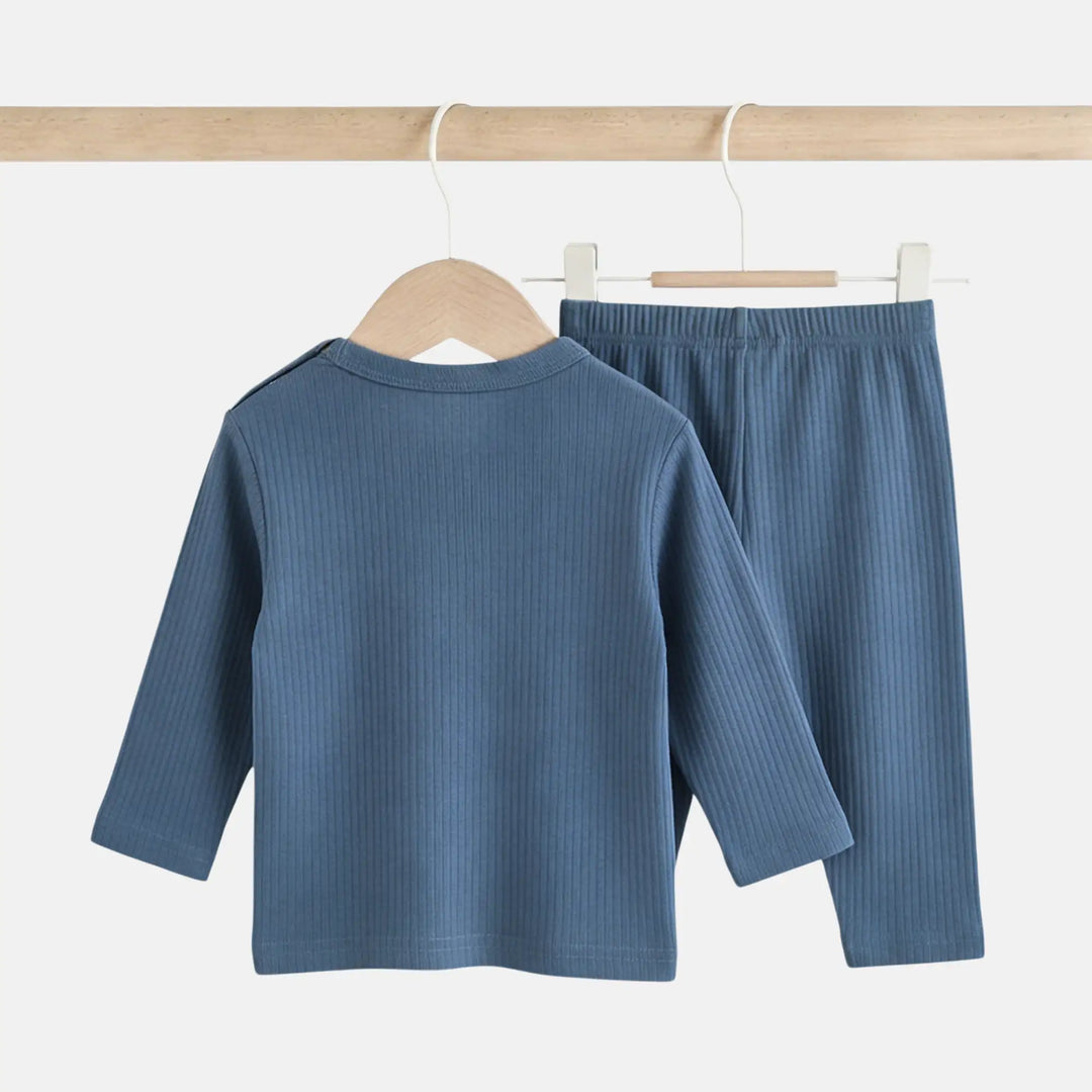 Babies Basic Ribbed Cotton Long Sleeves Top and Bottom Set