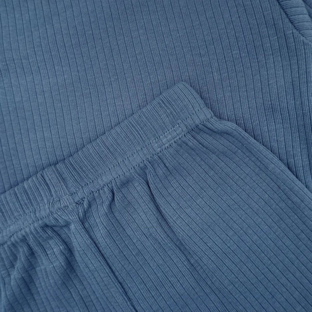 Babies Basic Ribbed Cotton Long Sleeves Top and Bottom Set