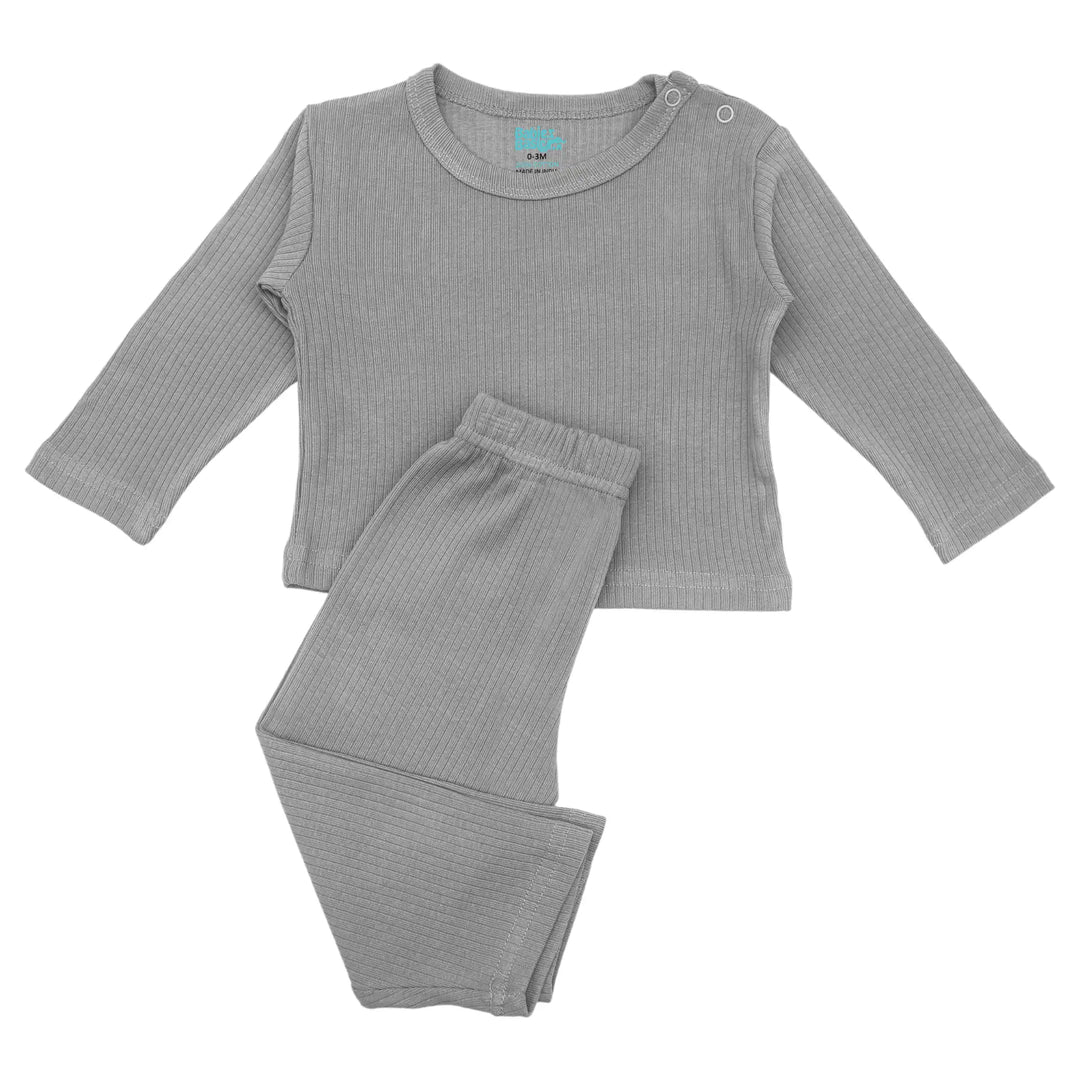 Babies Basic Ribbed Cotton Long Sleeves Top and Bottom Set