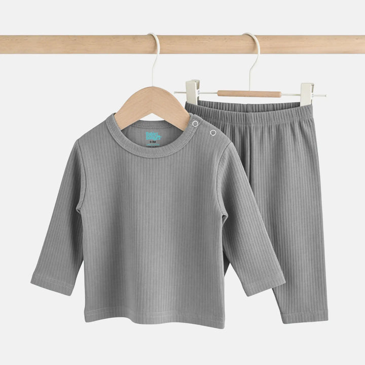 Babies Basic Ribbed Cotton Long Sleeves Top and Bottom Set