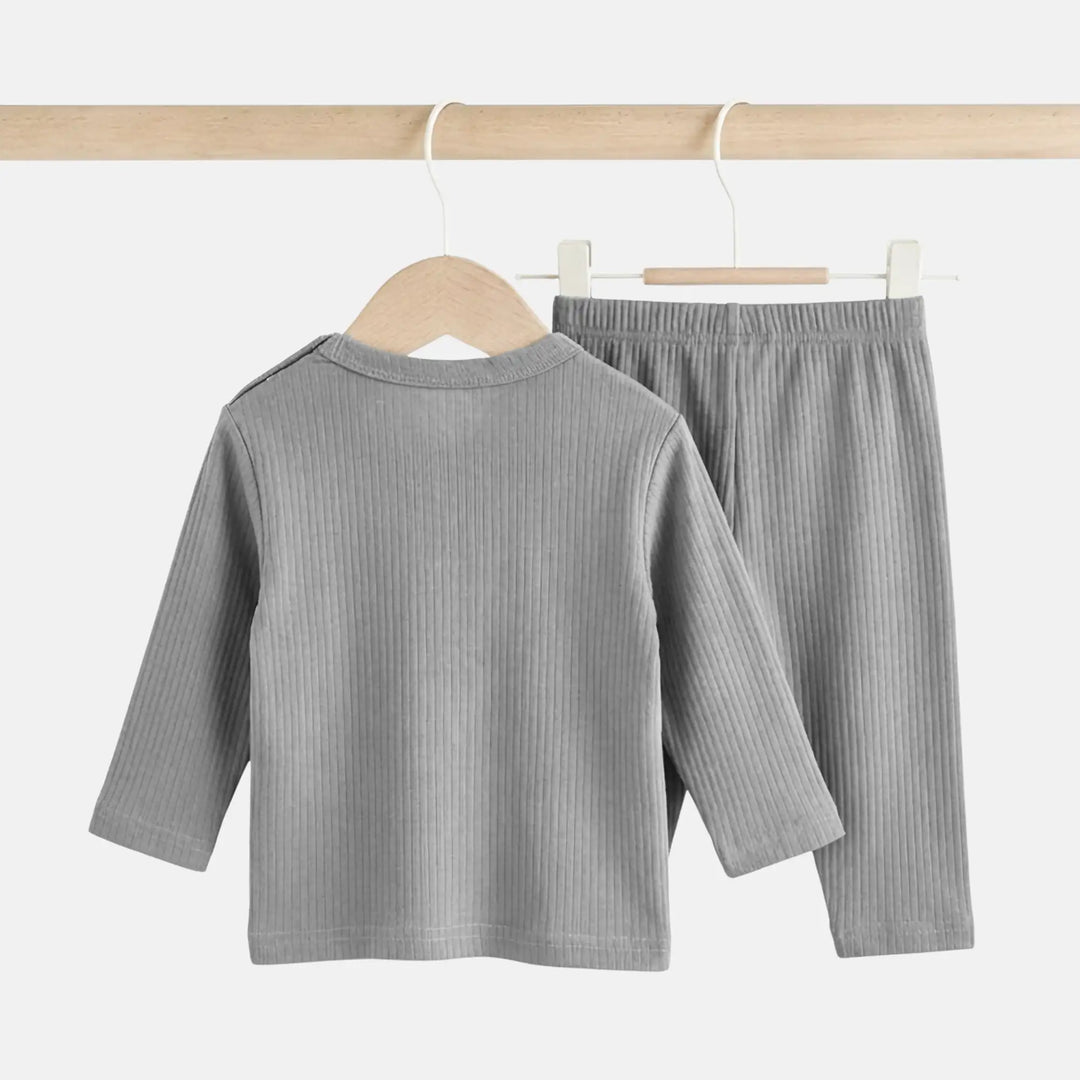 Babies Basic Ribbed Cotton Long Sleeves Top and Bottom Set