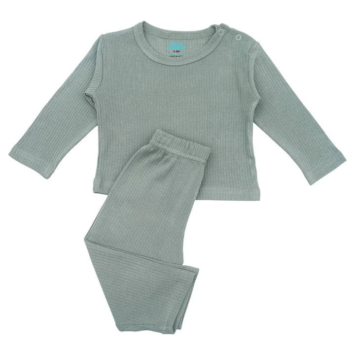 Babies Basic Ribbed Cotton Long Sleeves Top and Bottom Set