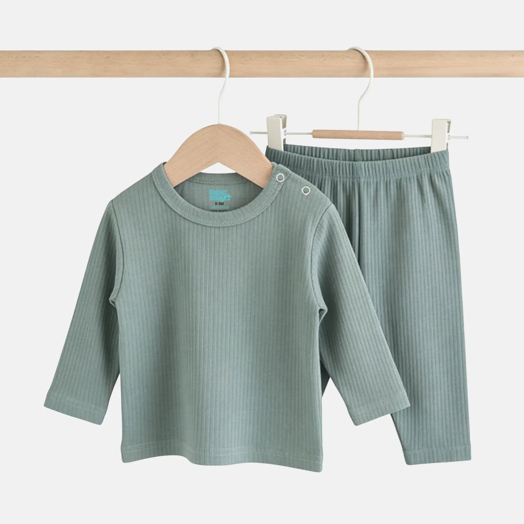 Babies Basic Ribbed Cotton Long Sleeves Top and Bottom Set