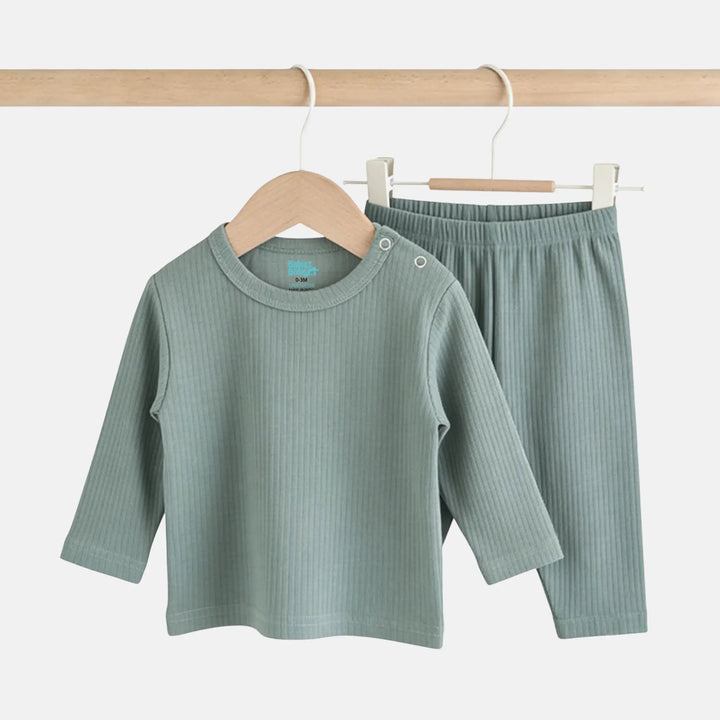 Babies Basic Ribbed Cotton Long Sleeves Top and Bottom Set