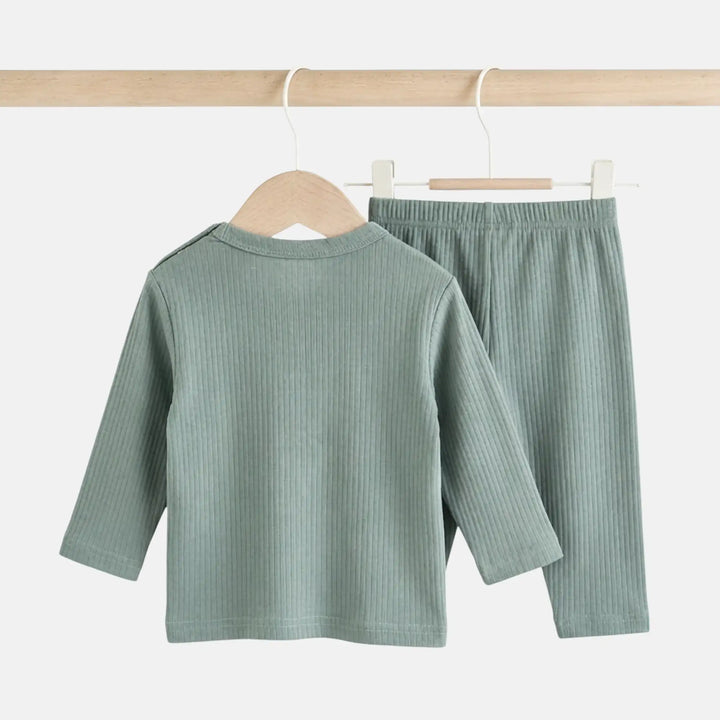 Babies Basic Ribbed Cotton Long Sleeves Top and Bottom Set