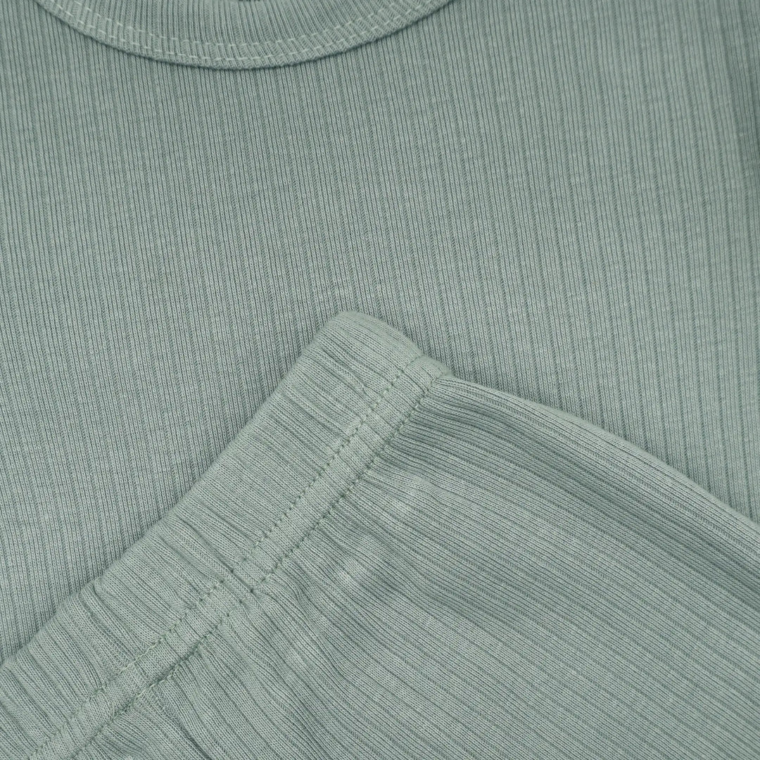 Babies Basic Ribbed Cotton Long Sleeves Top and Bottom Set