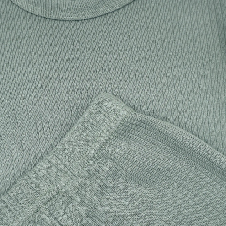 Babies Basic Ribbed Cotton Long Sleeves Top and Bottom Set