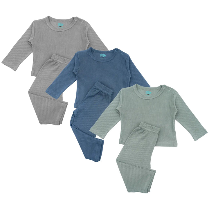 Babies Basic Ribbed Cotton Long Sleeves Top and Bottom Set - Pack of 3