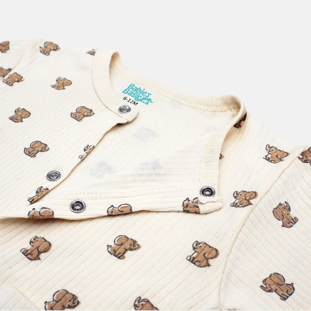 Babies Basic Ribbed Cotton Set with Sleepsuit/Romper, Cap and Bib