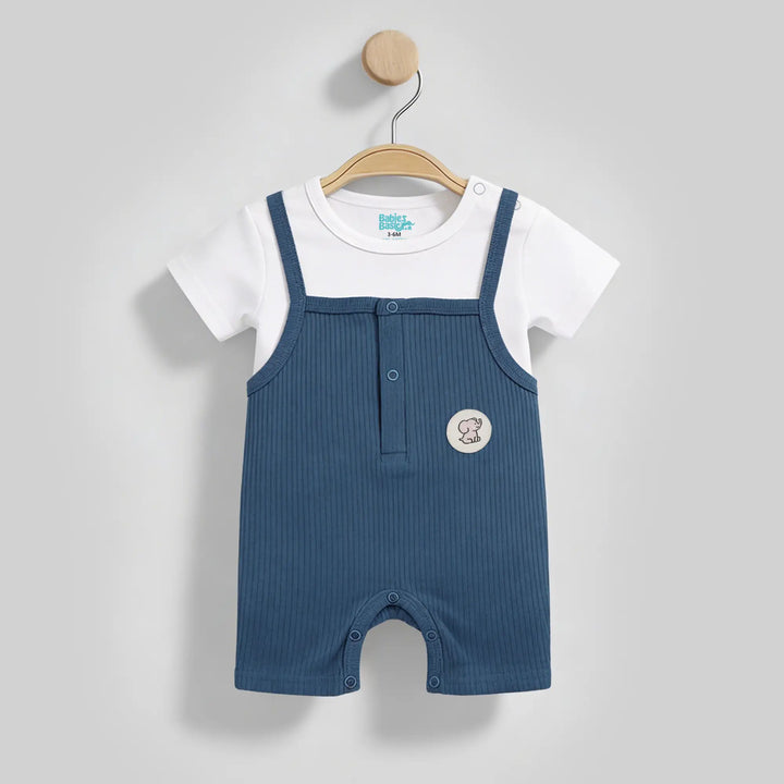 Babies Basic Ribbed Cotton Dungaree with Short Sleeves T-shirt