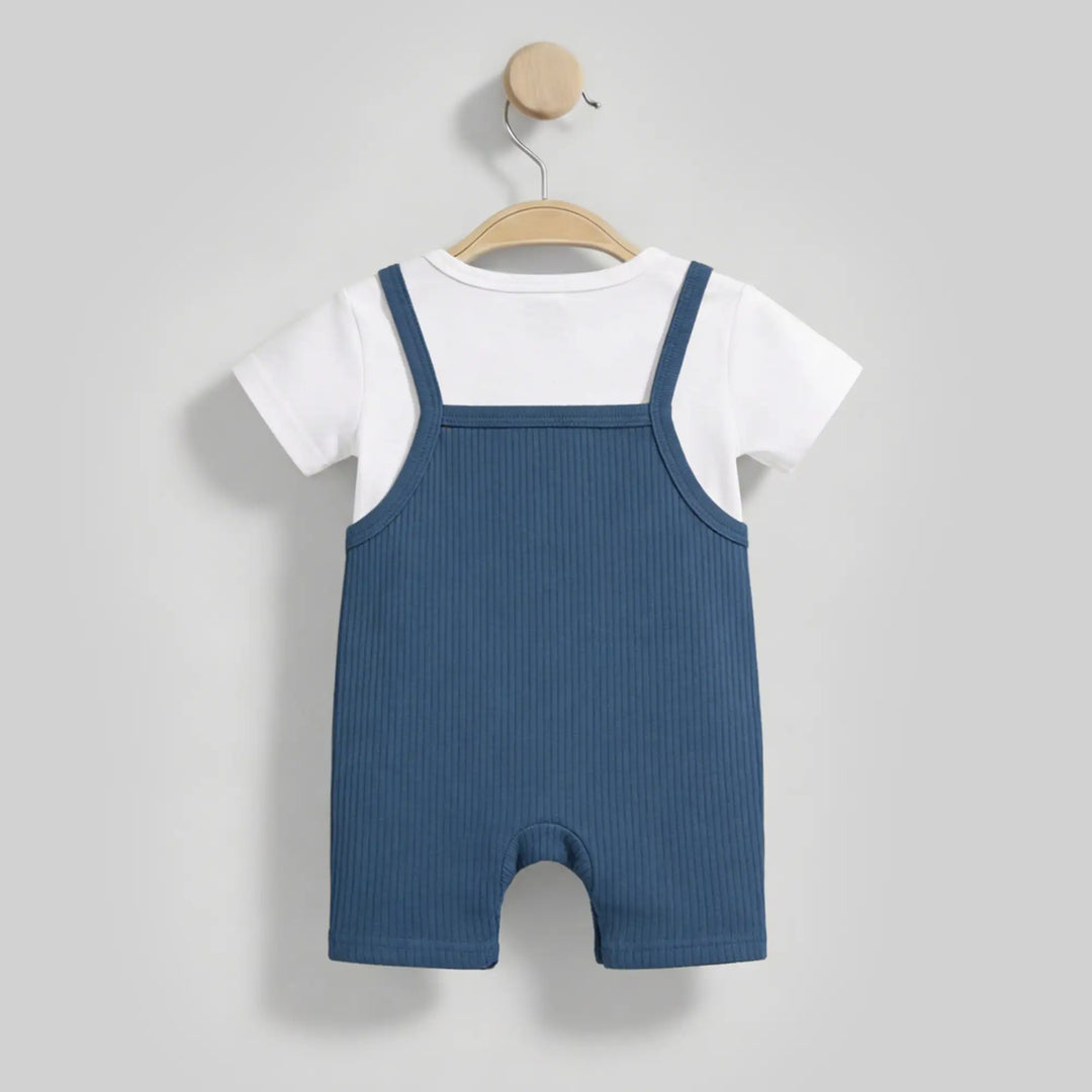 Babies Basic Ribbed Cotton Dungaree with Short Sleeves T-shirt