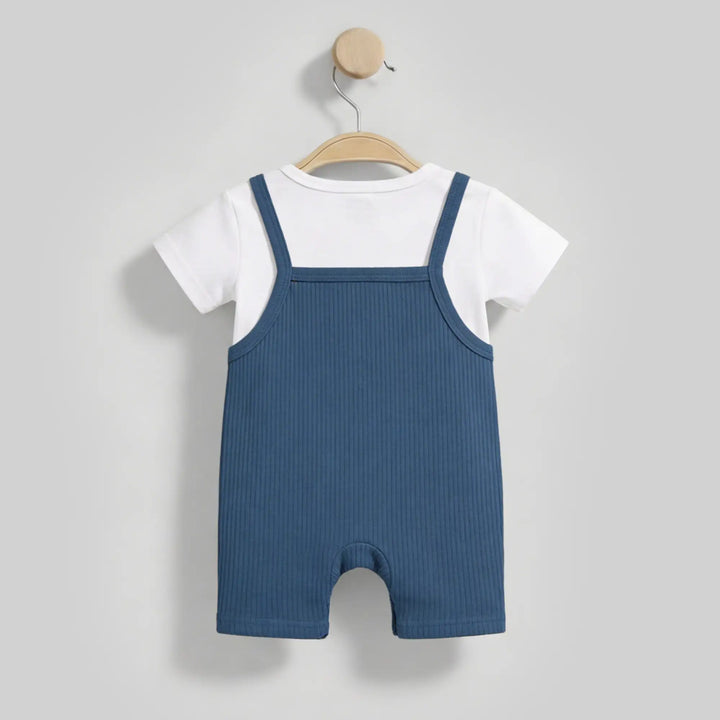 Babies Basic Ribbed Cotton Dungaree with Short Sleeves T-shirt