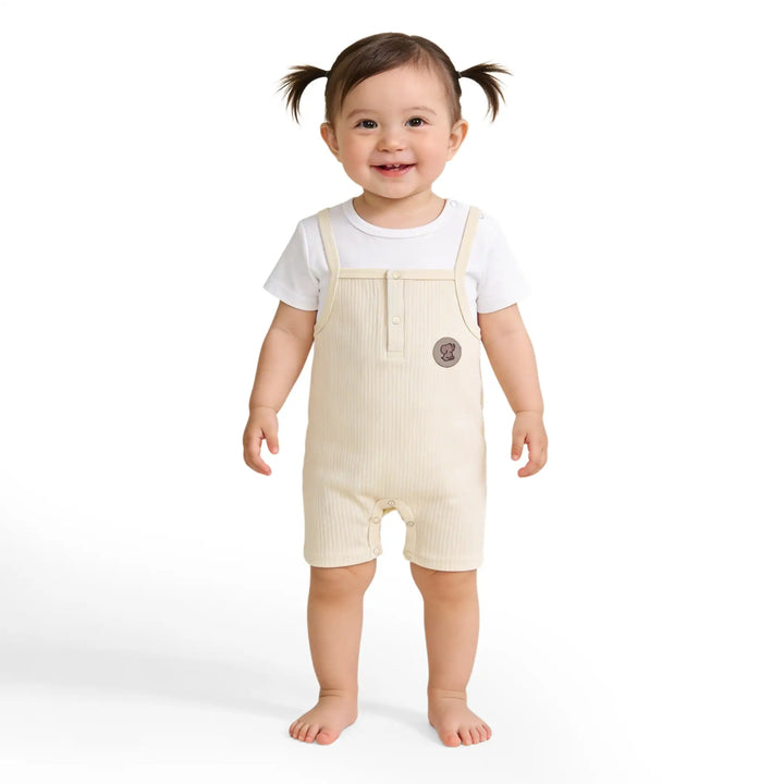 Babies Basic Ribbed Cotton Dungaree with Short Sleeves T-shirt