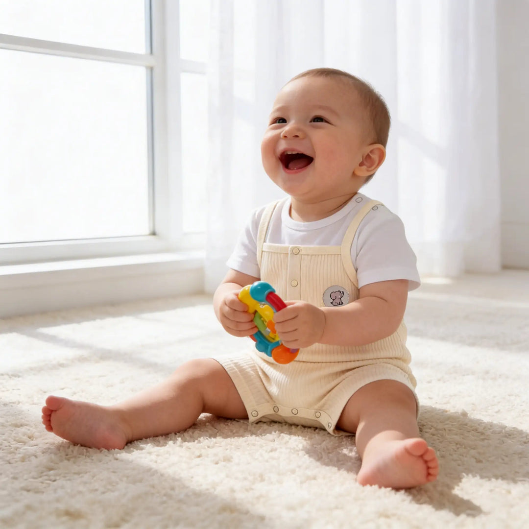 Babies Basic Ribbed Cotton Dungaree with Short Sleeves T-shirt