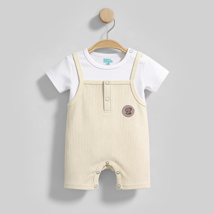 Babies Basic Ribbed Cotton Dungaree with Short Sleeves T-shirt