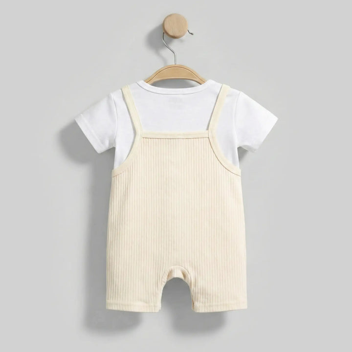 Babies Basic Ribbed Cotton Dungaree with Short Sleeves T-shirt