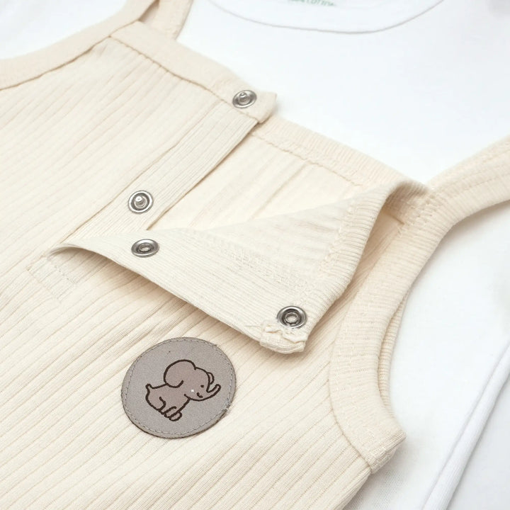Babies Basic Ribbed Cotton Dungaree with Short Sleeves T-shirt