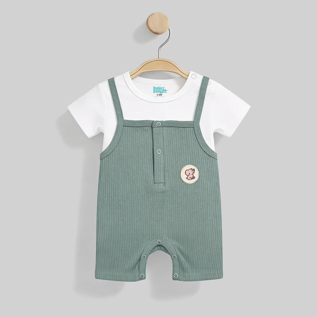 Babies Basic Ribbed Cotton Dungaree with Short Sleeves T-shirt