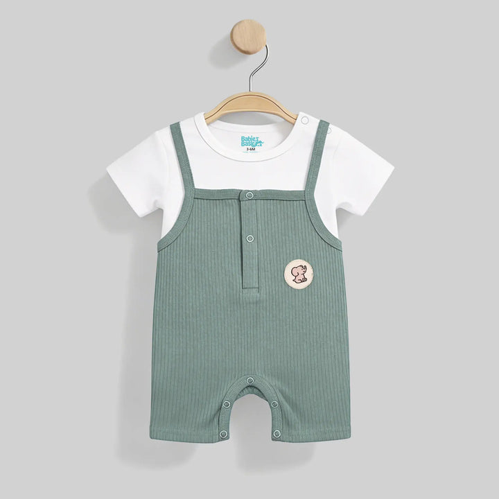 Babies Basic Ribbed Cotton Dungaree with Short Sleeves T-shirt