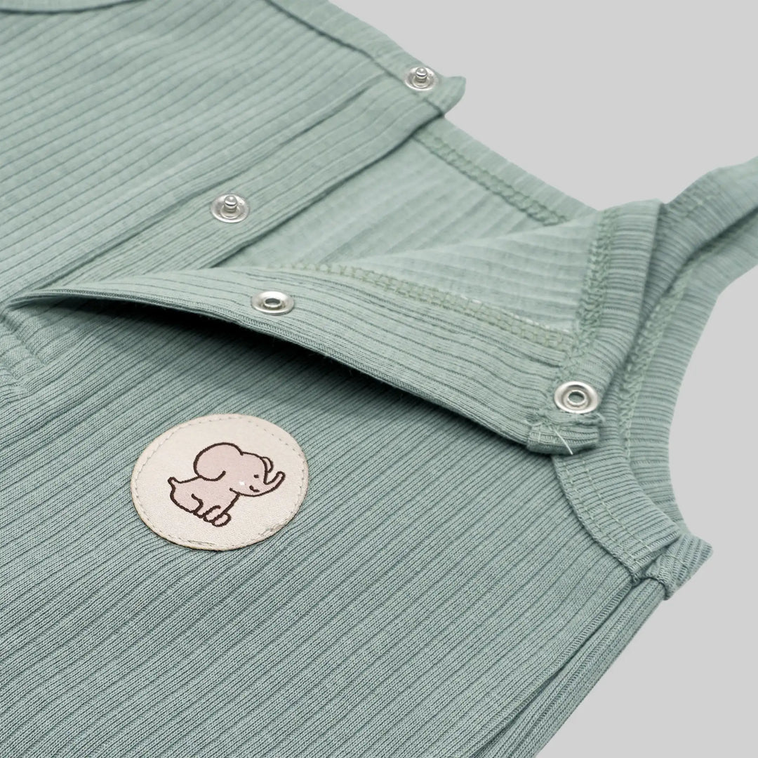 Babies Basic Ribbed Cotton Dungaree with Short Sleeves T-shirt