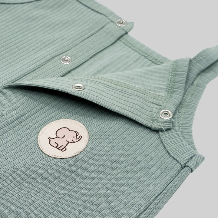 Babies Basic Ribbed Cotton Dungaree with Short Sleeves T-shirt