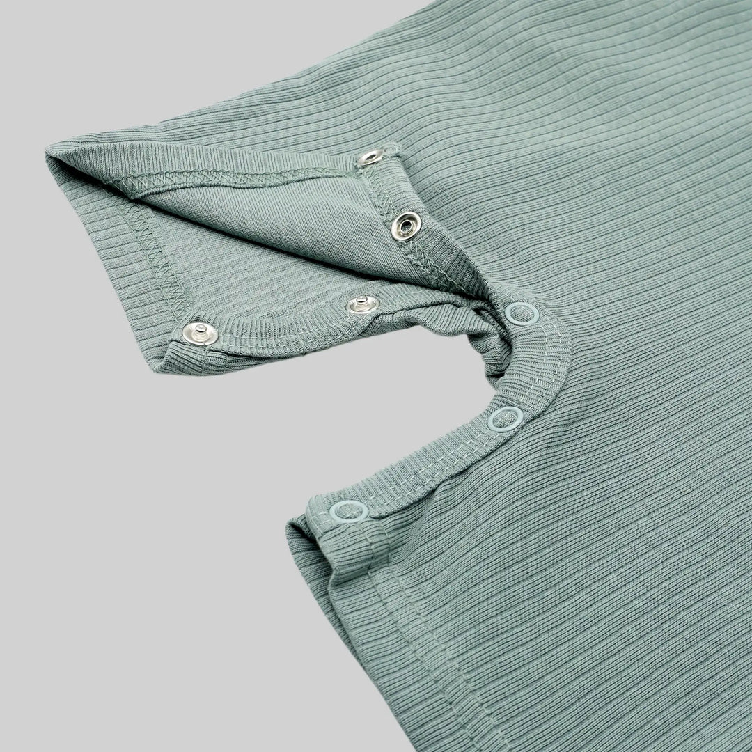 Babies Basic Ribbed Cotton Dungaree with Short Sleeves T-shirt