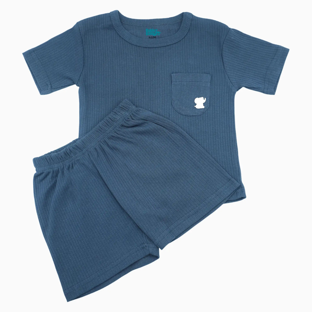 Babies Basic Ribbed Cotton Short Sleeves T-shirt and Plain Shorts Set