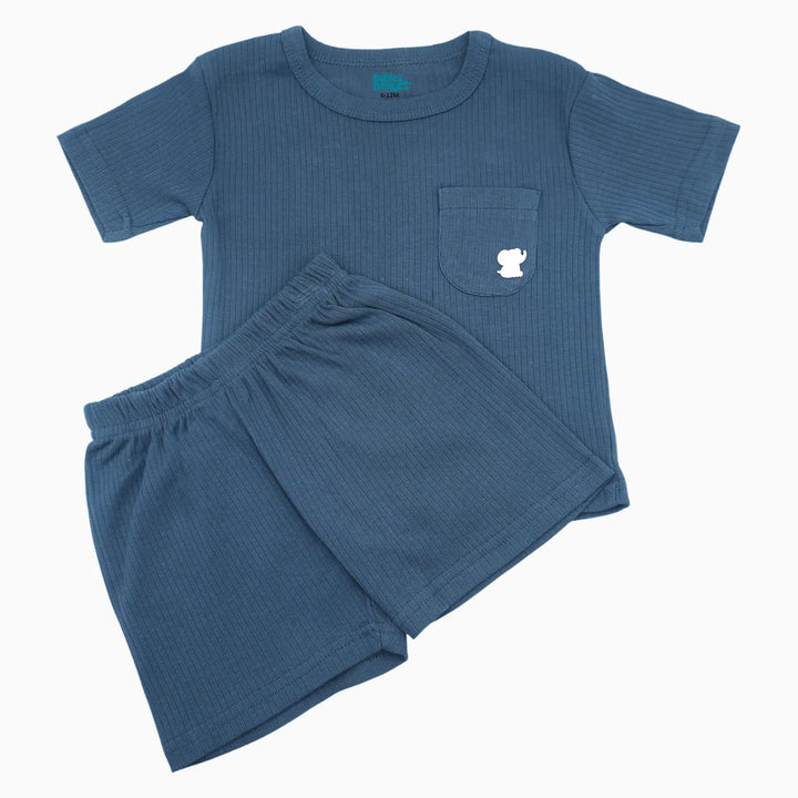 Babies Basic Ribbed Cotton Short Sleeves T-shirt and Plain Shorts Set