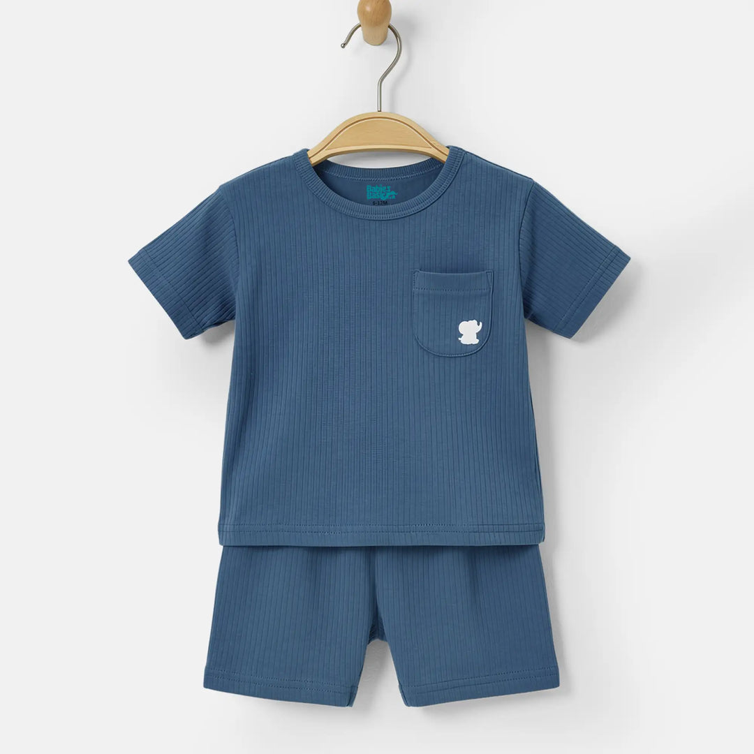 Babies Basic Ribbed Cotton Short Sleeves T-shirt and Plain Shorts Set