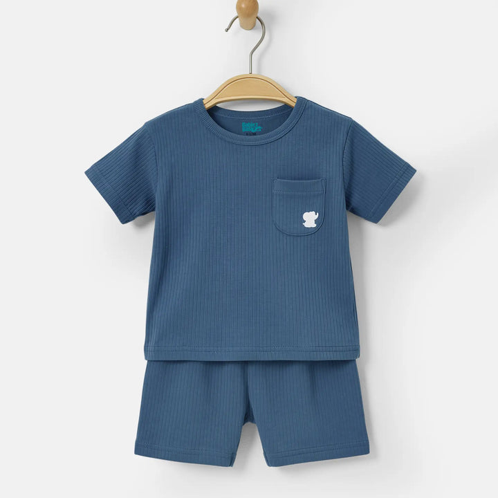 Babies Basic Ribbed Cotton Short Sleeves T-shirt and Plain Shorts Set