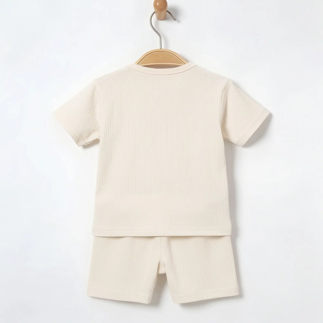 Babies Basic Ribbed Cotton Short Sleeves T-shirt and Plain Shorts Set