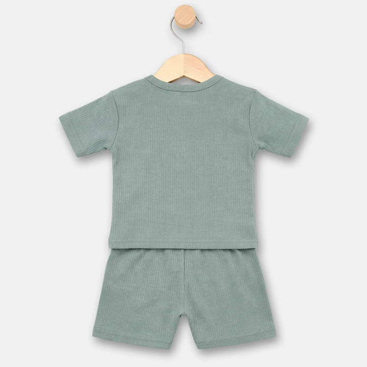 Babies Basic Ribbed Cotton Short Sleeves T-shirt and Plain Shorts Set