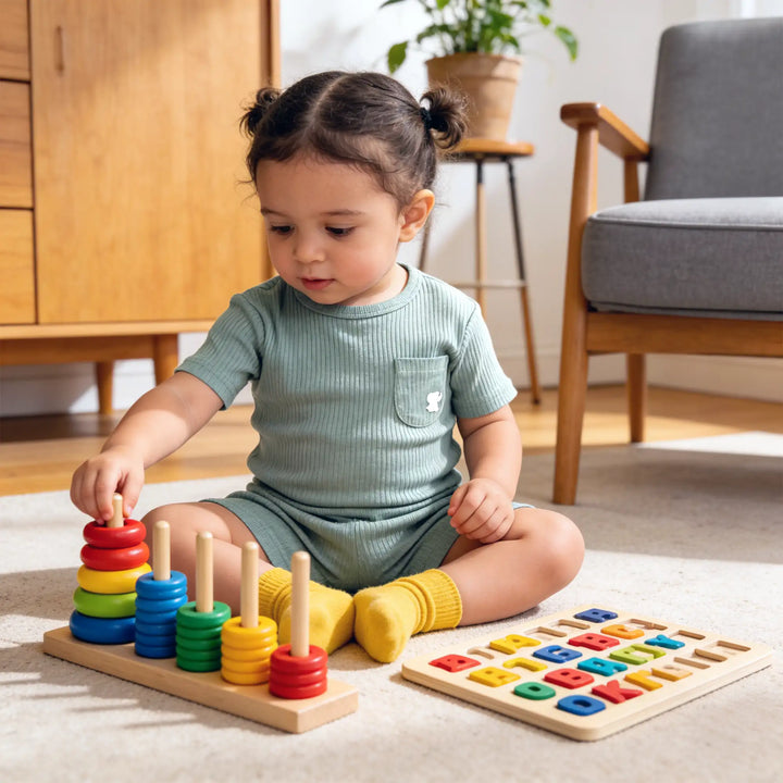 Babies Basic Ribbed Cotton Short Sleeves T-shirt and Plain Shorts Set - Pack of 3