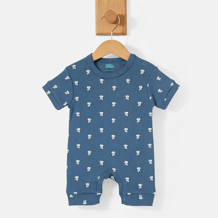 Babies Basic Printed  Ribbed Cotton Short Sleeves Romper