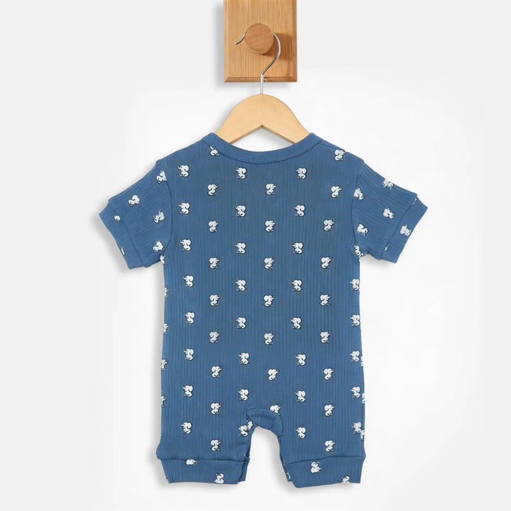 Babies Basic Printed  Ribbed Cotton Short Sleeves Romper