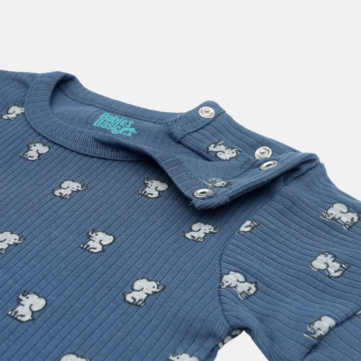 Babies Basic Printed  Ribbed Cotton Short Sleeves Romper